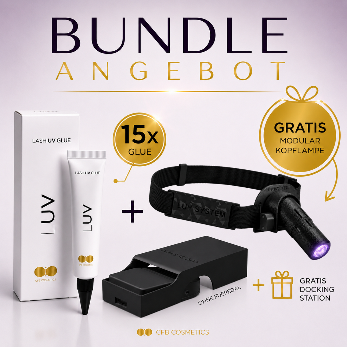 Bundle 15x LUV Kleber + Kopflampe Modular Violett + Docking Station
