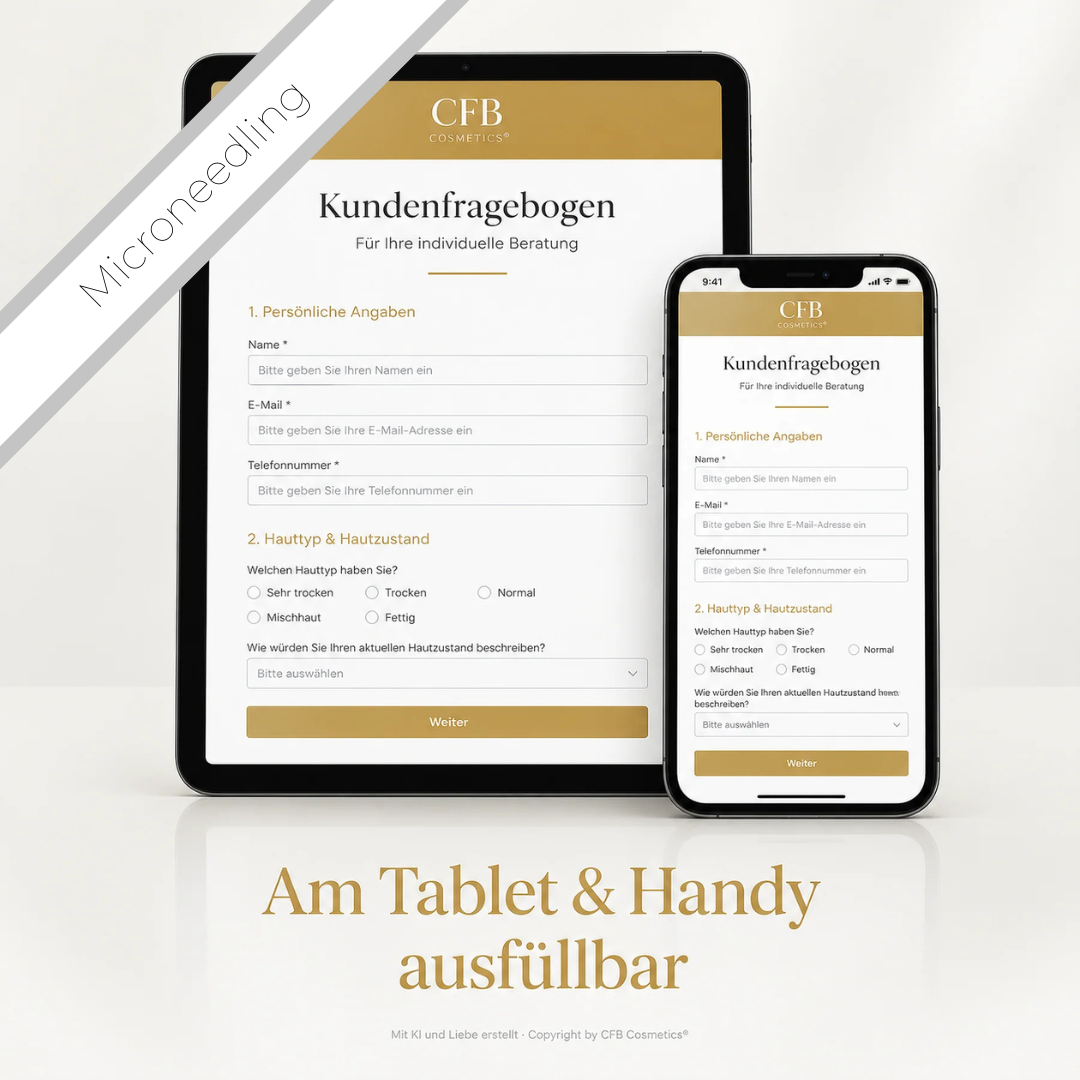 Kundenfragebogen Microneedling / BB Glow | Digital ausfüllbar | Tablet & Handy | CFB Cosmetics®