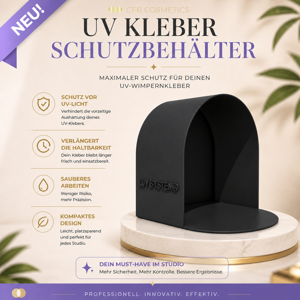 UV Kleber Schutzbehälter schwarz – LUV System® | Schutz für UV Wimpernkleber | Made in Germany