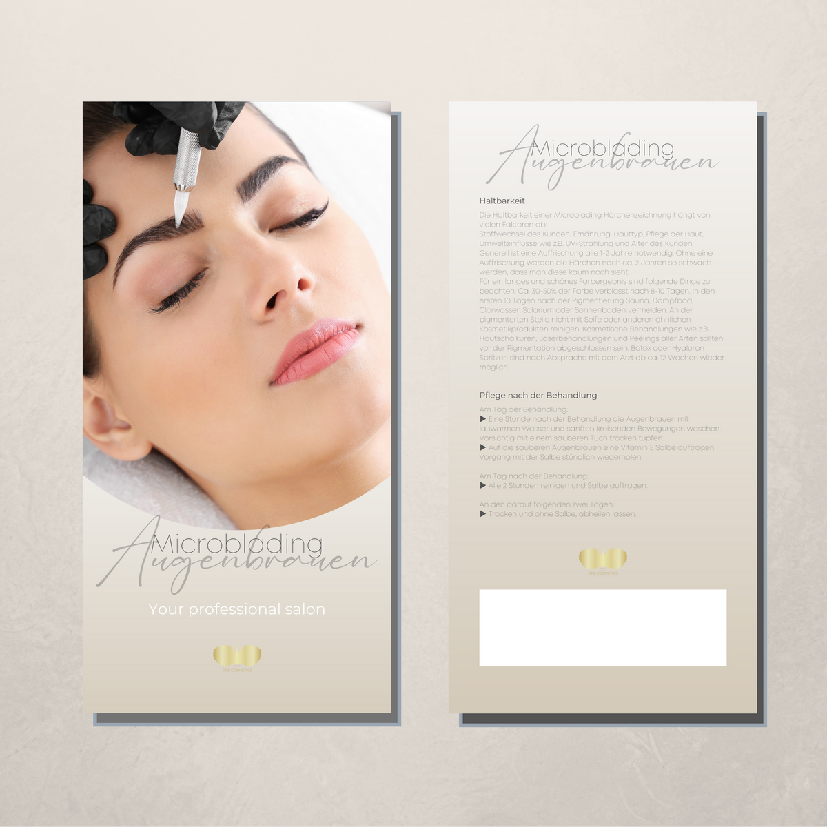 Flyer Microblading Pflegehinweise DIN A6 50 Stück für Kosmetikstudios CFB Cosmetics®