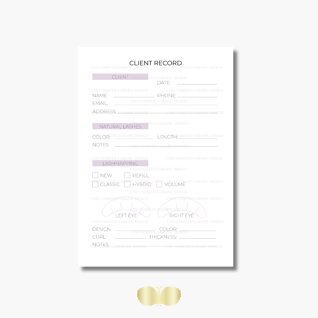 Kundenkartei Wimpernverlängerung | Wimpernstudiobedarf | Digital – 814clientrecord