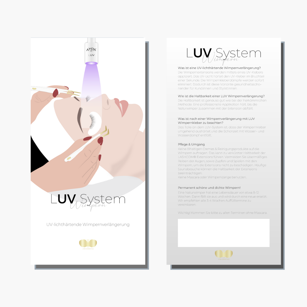 Flyer Pflegehinweise für UV Wimpernverlängerung 50 Stück CFB Cosmetics®