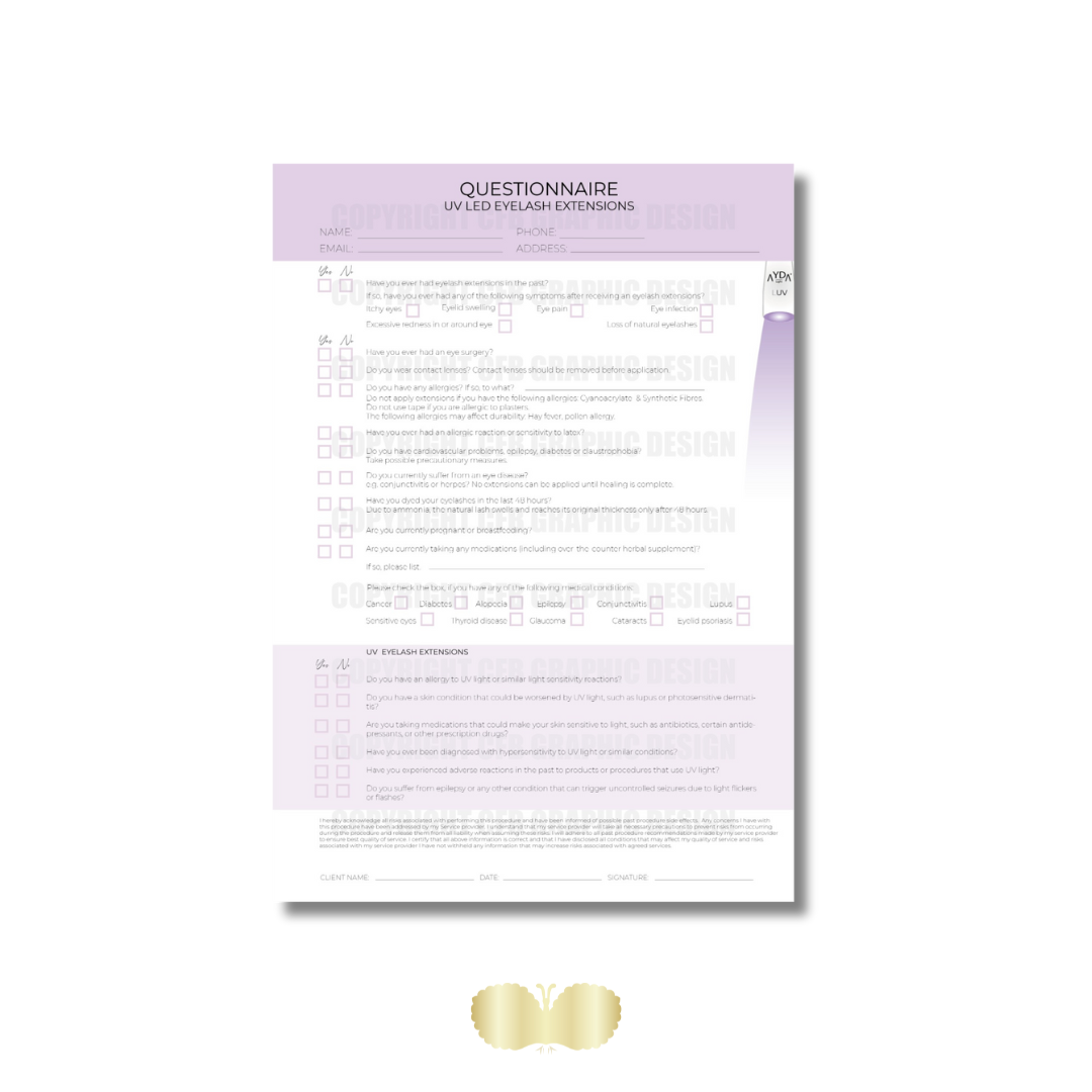 Kundenfragebogen UV Wimpernverlängerung PDF Download DIN A4 Digital CFB Cosmetics® – CFB11053.1