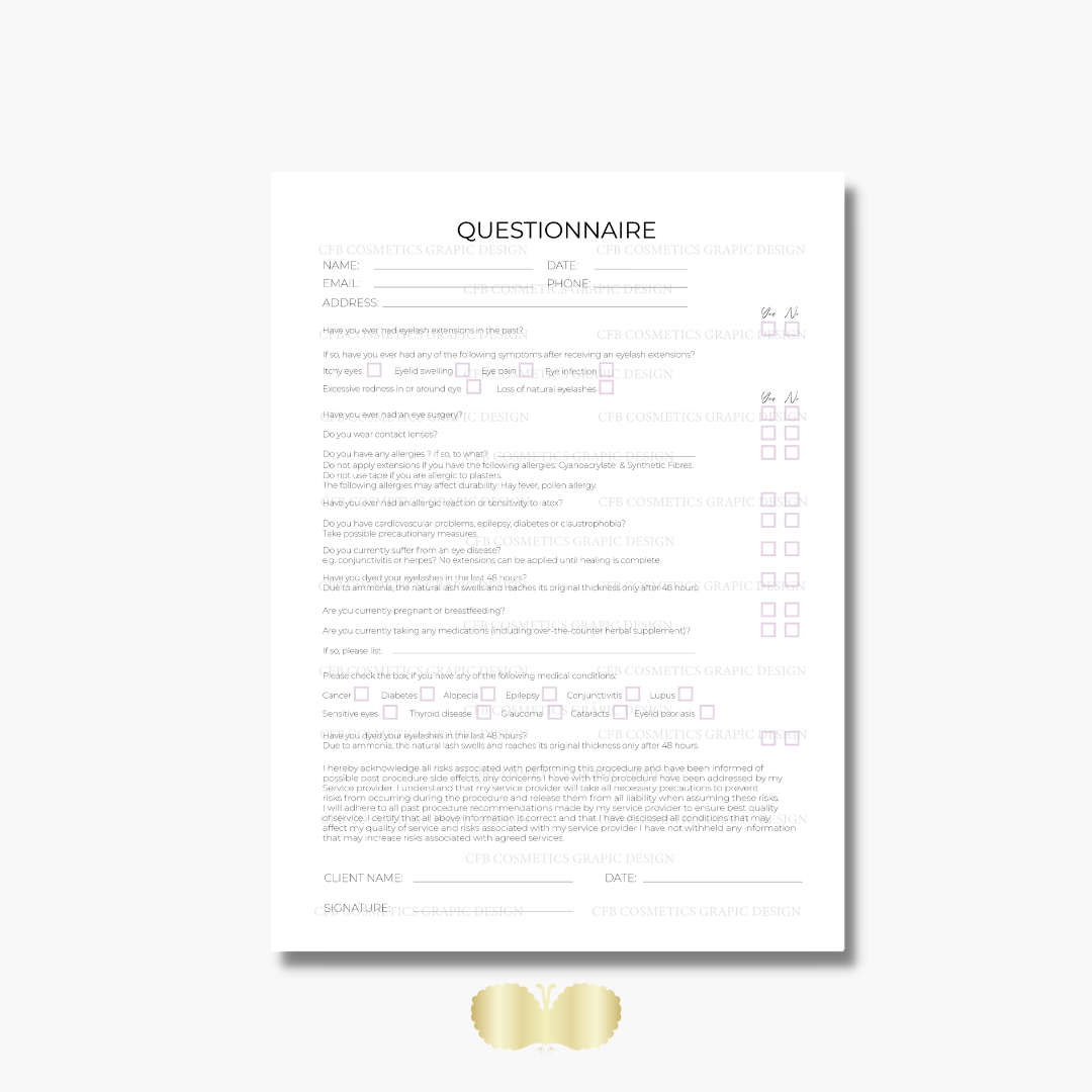 Kundenfragebogen Wimpernverlängerung digital PDF Datei CFB Cosmetics® – 814questionnaire