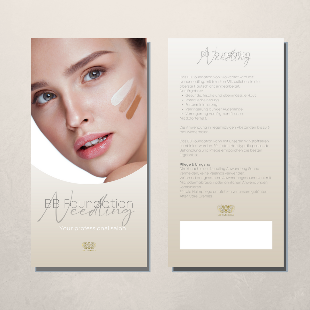 Flyer BB Foundation Nanoneedling Pflegehinweise DIN A6 50 Stück für Studios CFB Cosmetics®