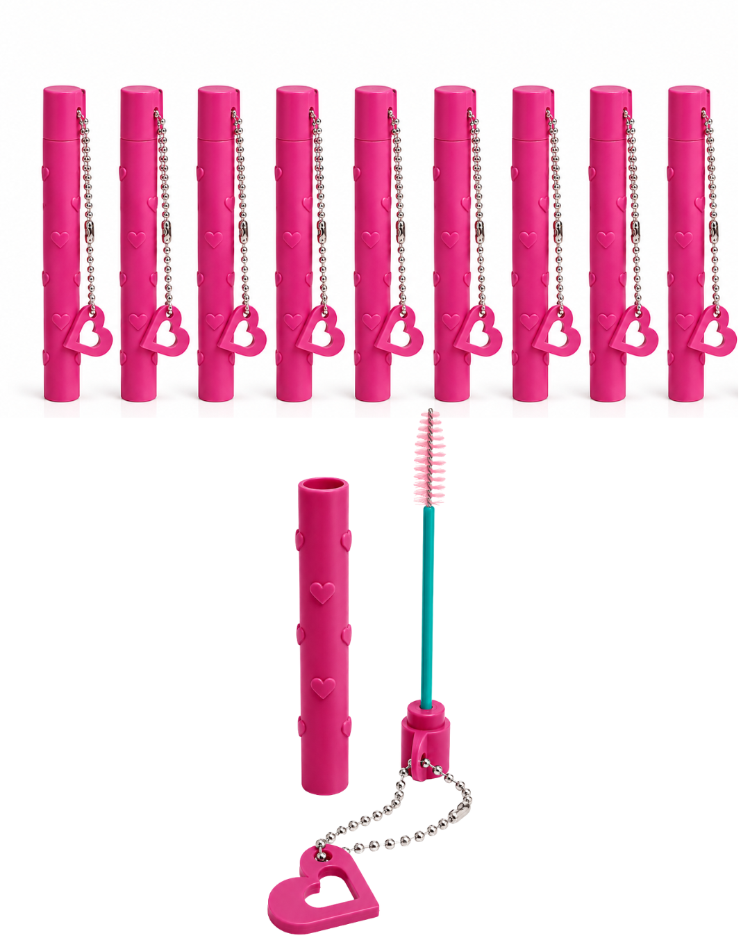 Wimpernbürste mit Herz-Schlüsselanhänger pink 10er Pack