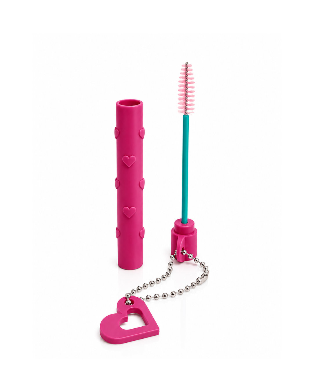 Wimpernbürste mit Herz-Schlüsselanhänger pink