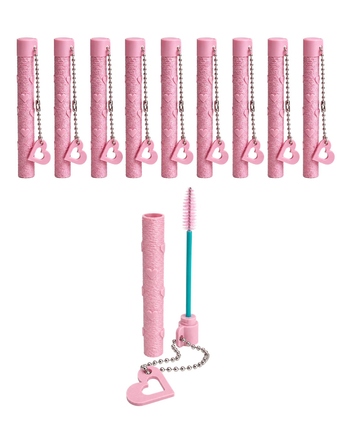 Wimpernbürste mit Herz-Schlüsselanhänger rosa 10er Pack