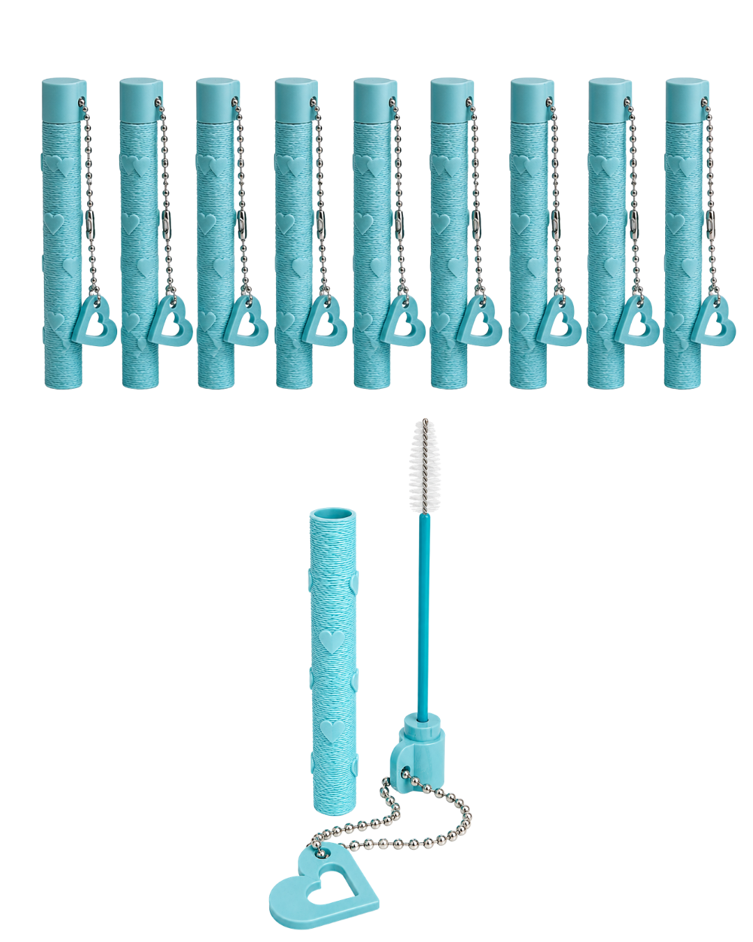 Wimpernbürste mit Herz-Schlüsselanhänger türkis 10er Pack