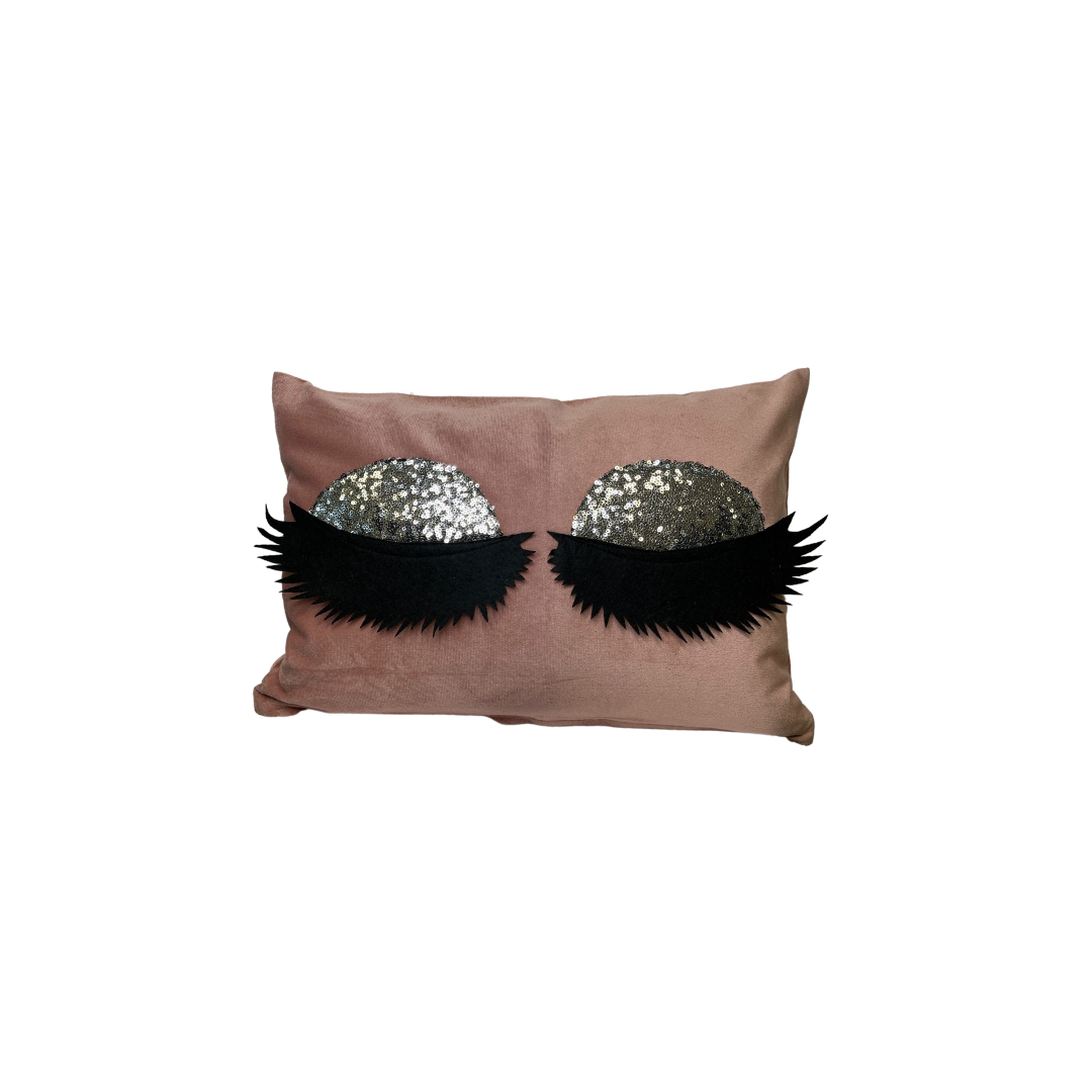 Lashes cushion cover in various colors with silver sequins