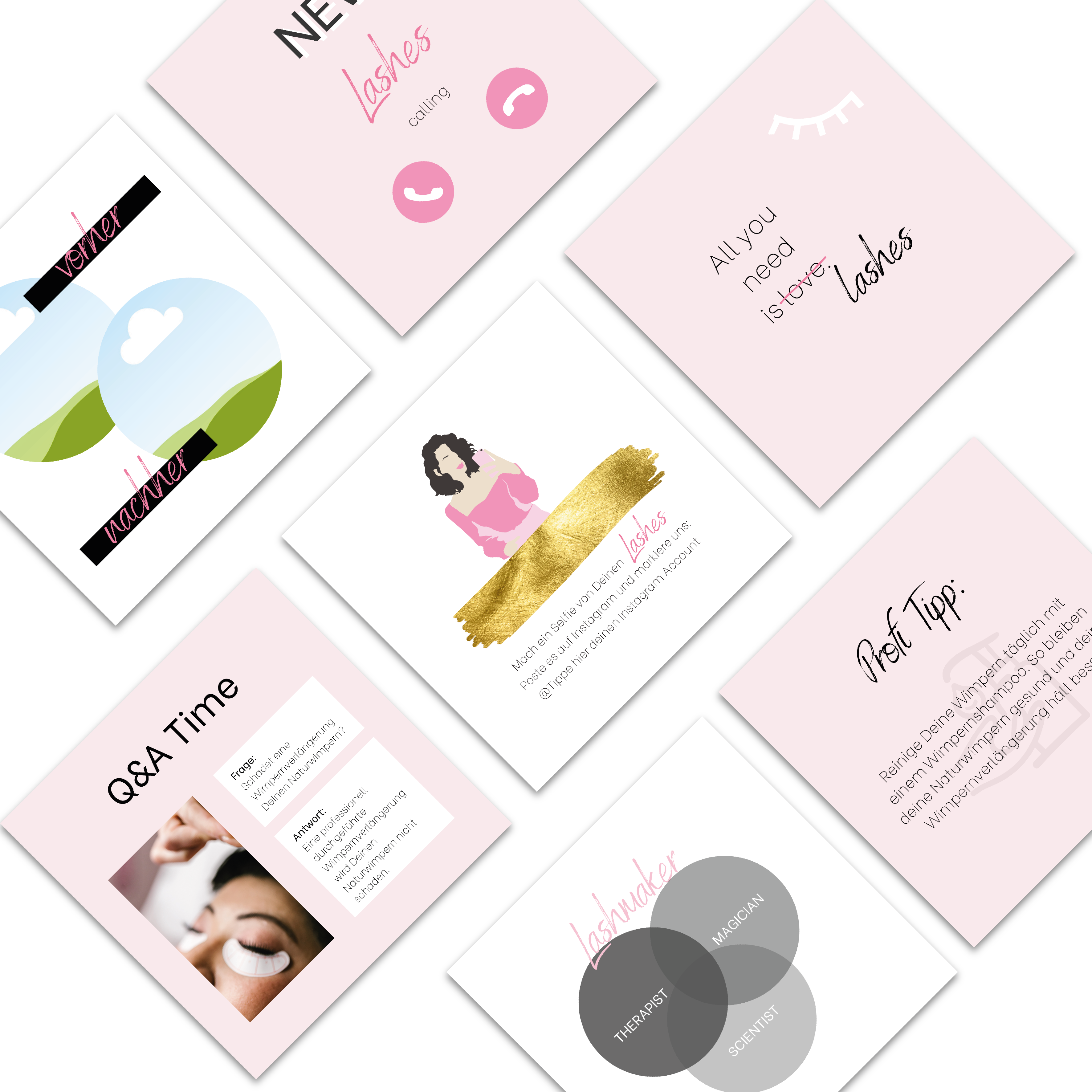 60 Instagram Post Vorlagen für Wimpernstylisten - Wimpernstudio - rosa