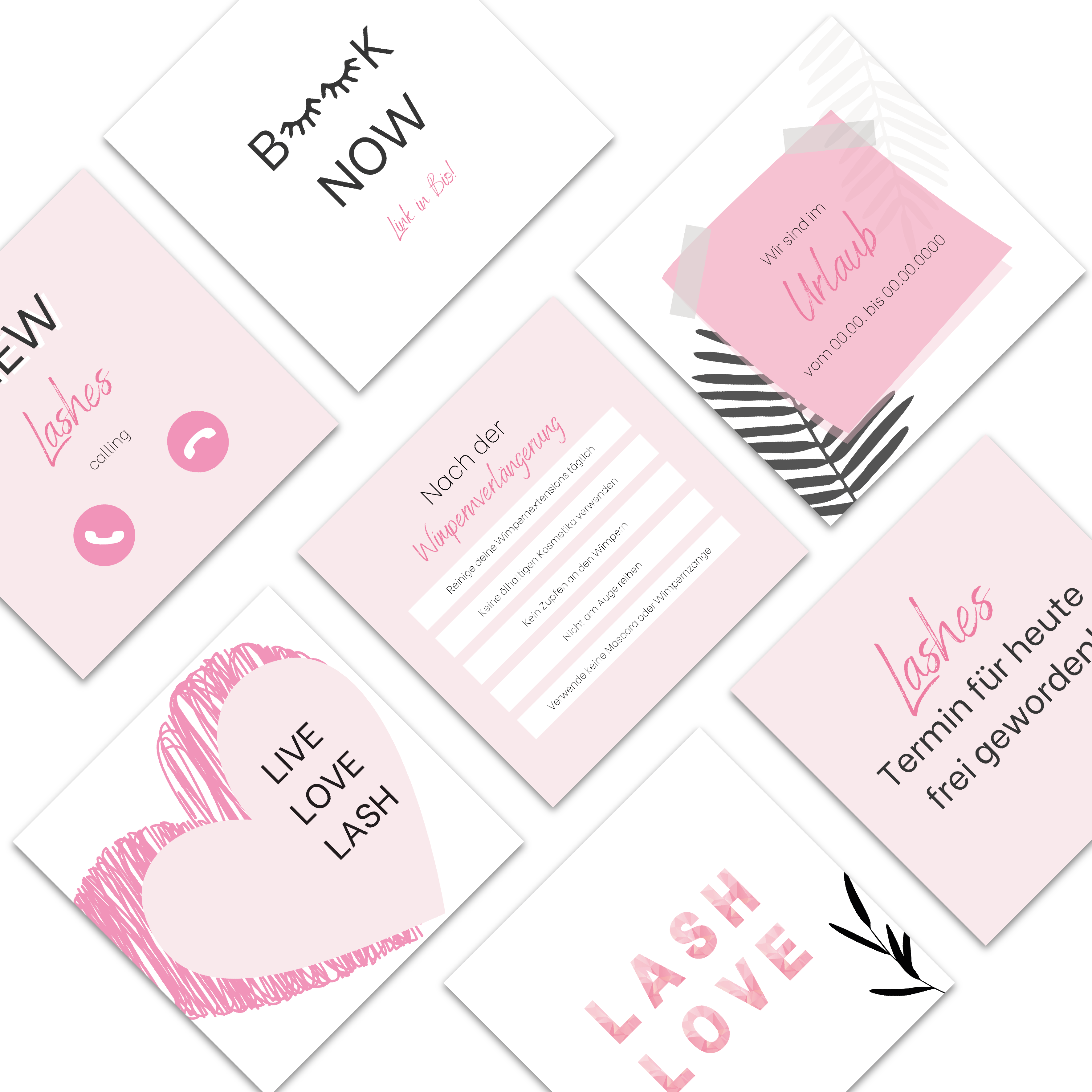 60 Instagram Post Vorlagen für Wimpernstylisten - Wimpernstudio - rosa