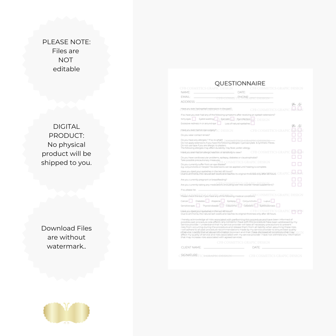 Kundenfragebogen | Wimpernverlängerung | Digital | PDF Datei