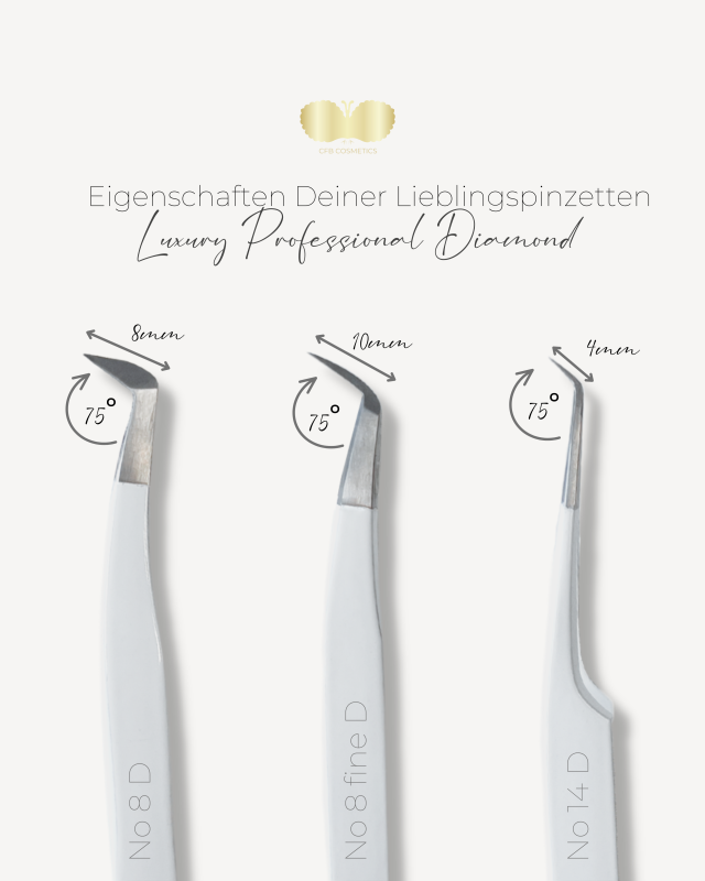Luxury Diamond Tweezers No 8 Fine Eyelash Extension Volume Technique CFB Cosmetics®