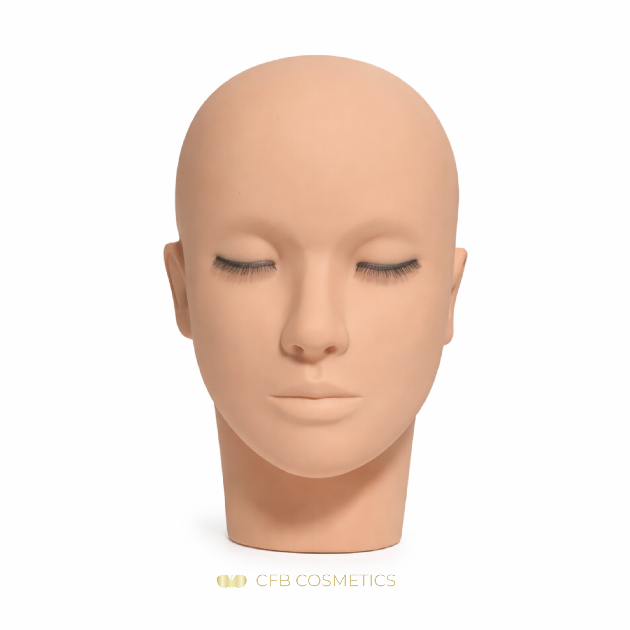 Training head with simulated 3-row natural eyelashes