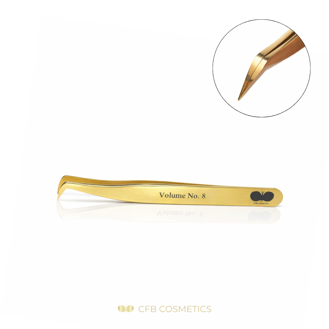 Gold Professional Pinzette No. 8 - 75 Grad 6 mm L Form - Volumen und Einzeltechnik CFB Cosmetics®