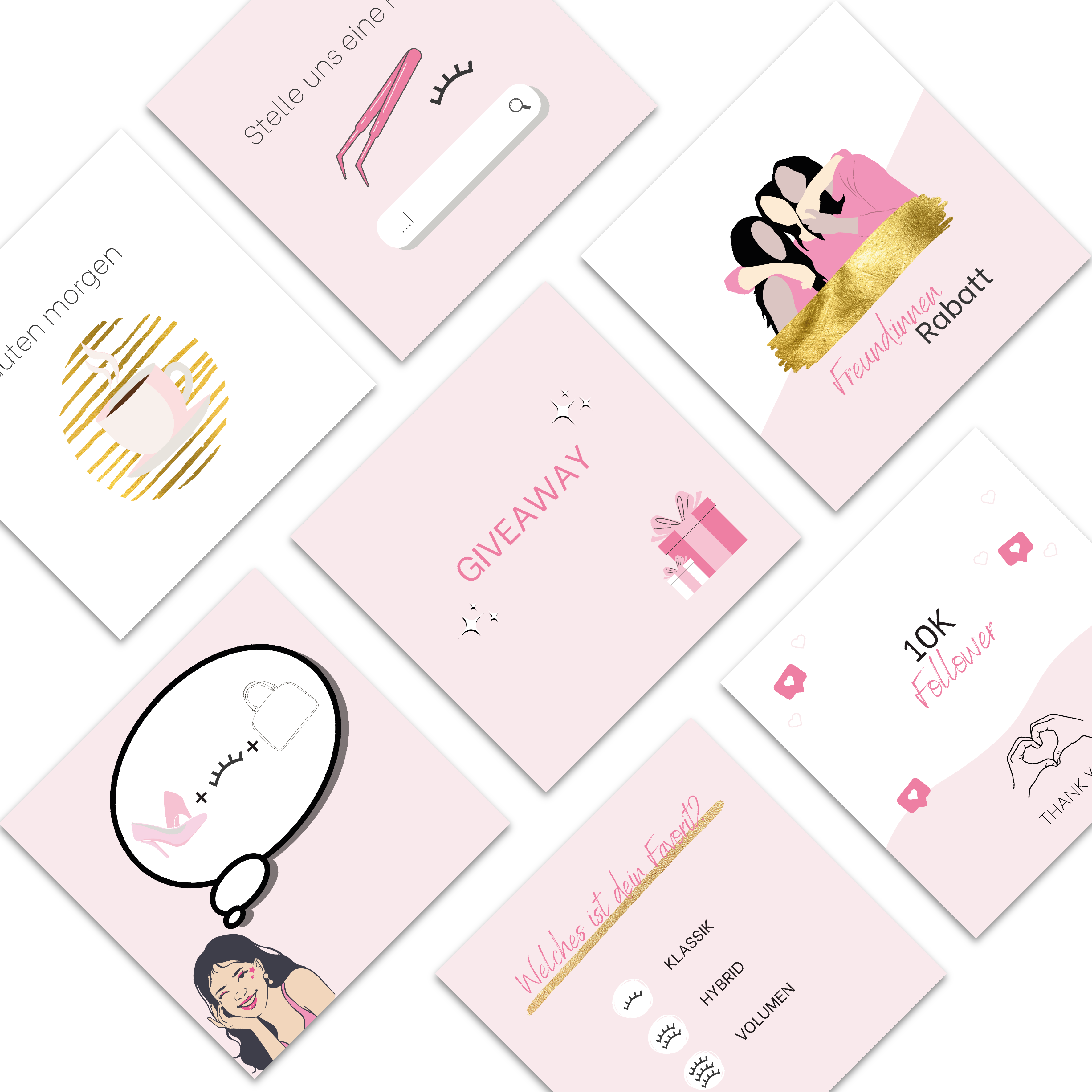 60 Instagram Post Vorlagen für Wimpernstylisten - Wimpernstudio - rosa