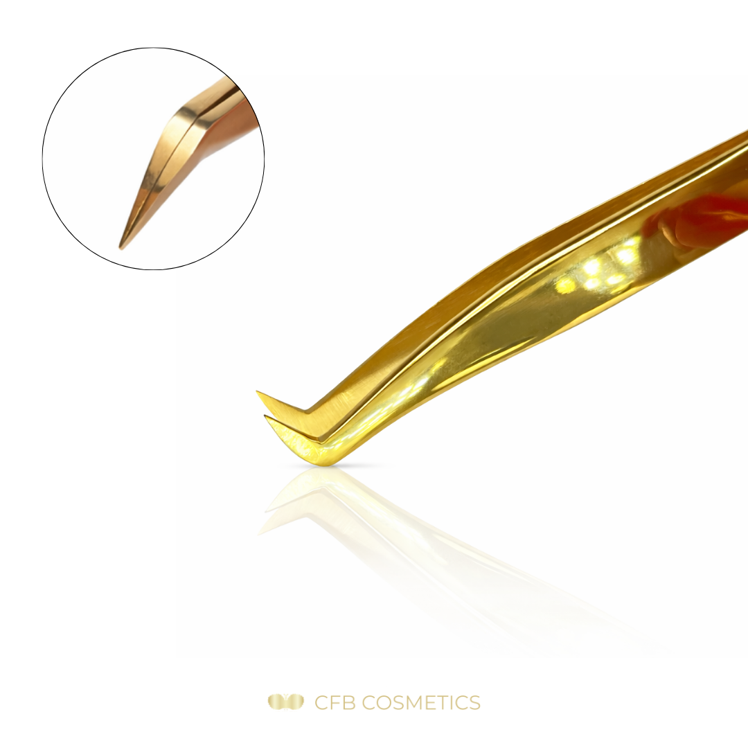 Gold Professional Pinzette No. 8 - 75 Grad 6 mm L Form - Volumen und Einzeltechnik CFB Cosmetics®