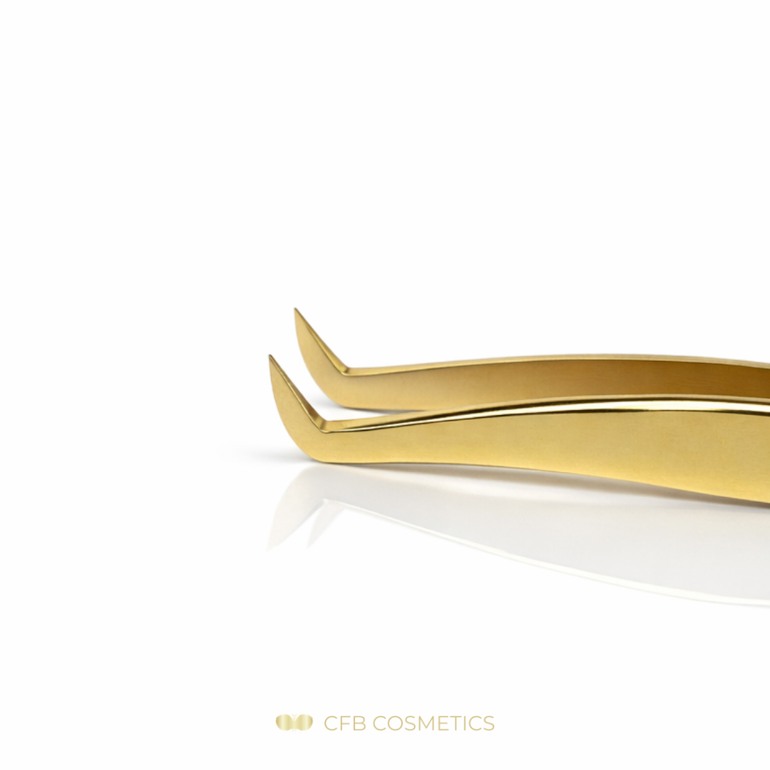 Gold Professional Pinzette No. 8 - 75 Grad 6 mm L Form - Volumen und Einzeltechnik CFB Cosmetics®