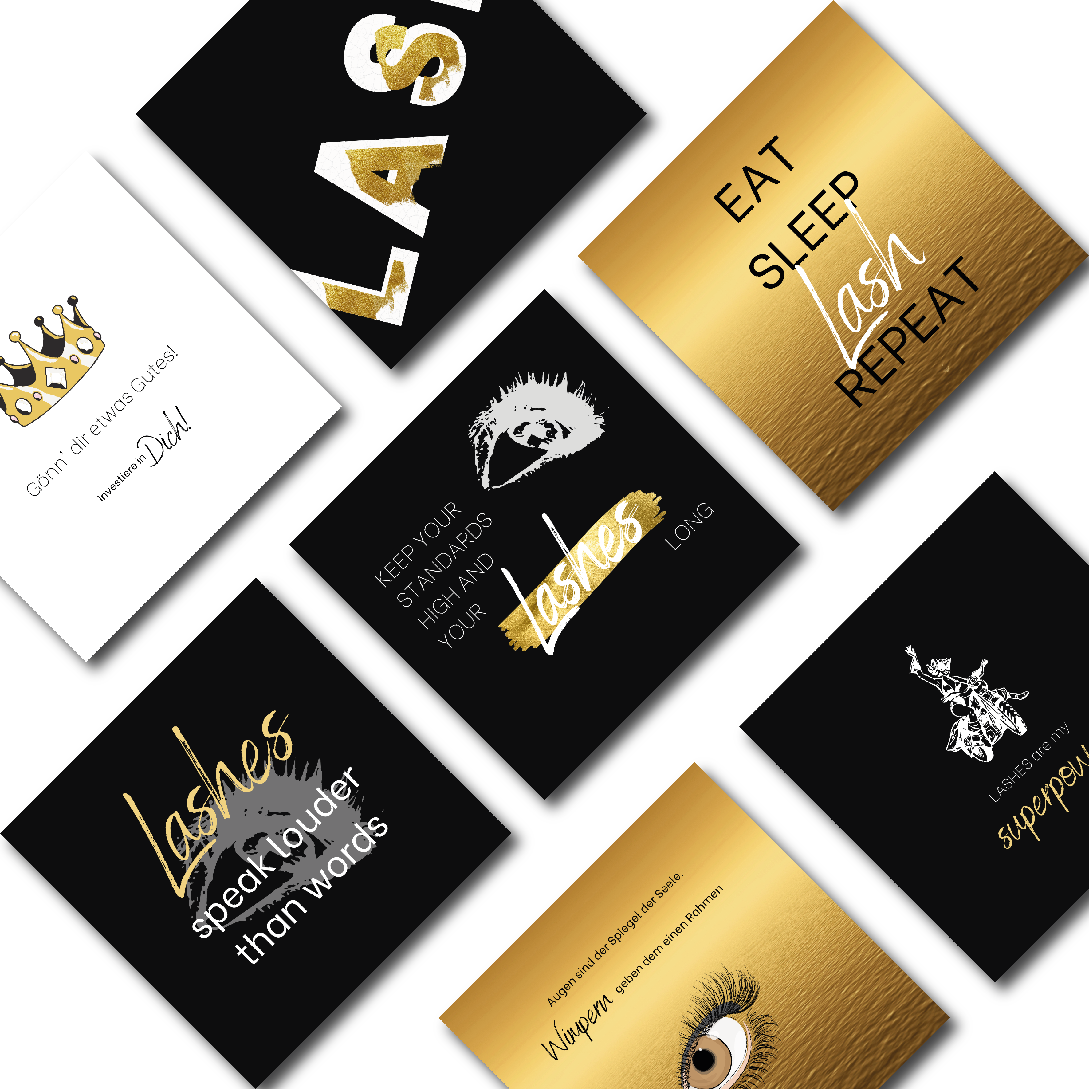 60 Instagram Post Vorlagen für Wimpernstylisten - Wimpernstudio - schwarz/gold