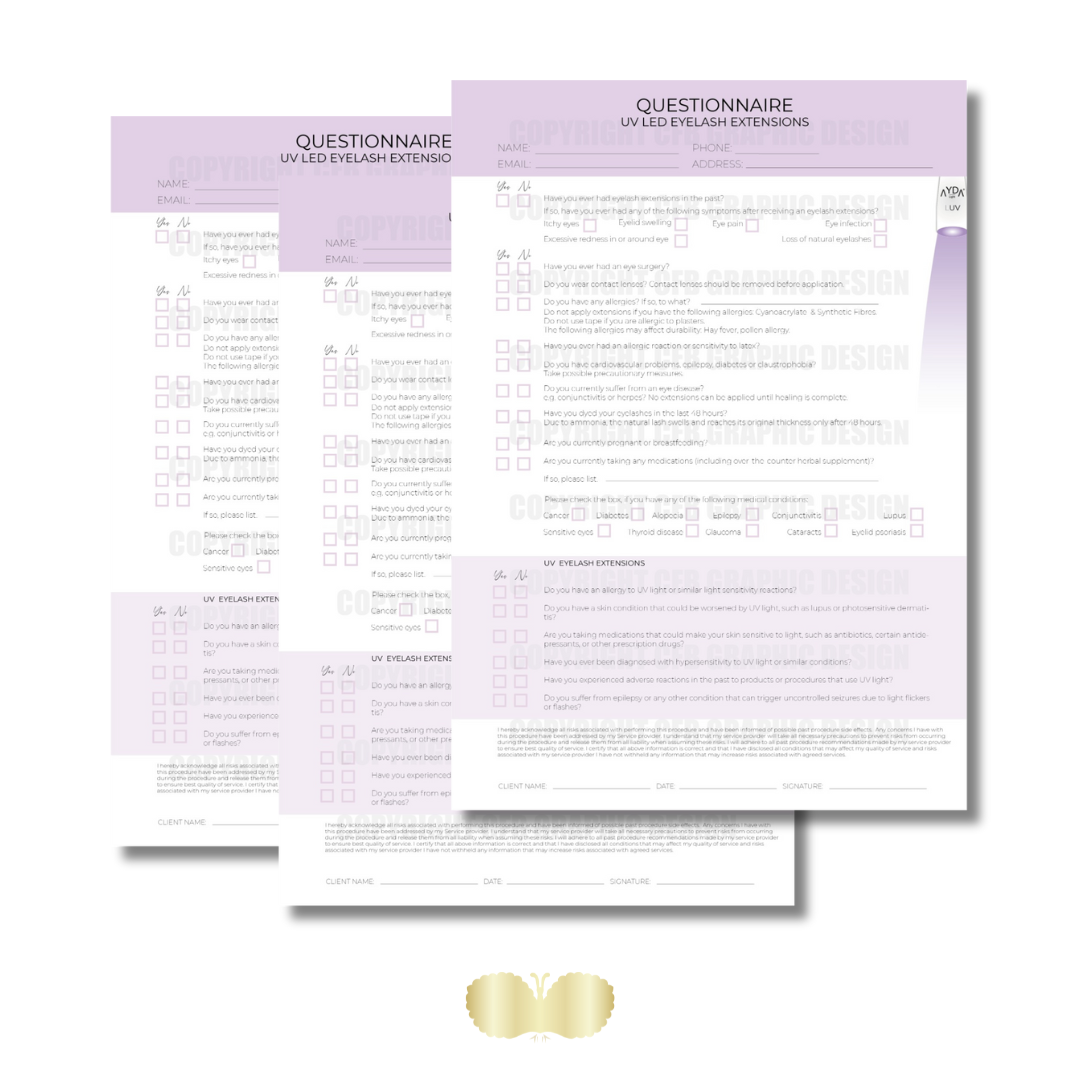 Customer questionnaire | UV eyelash extensions | Digital | PDF file