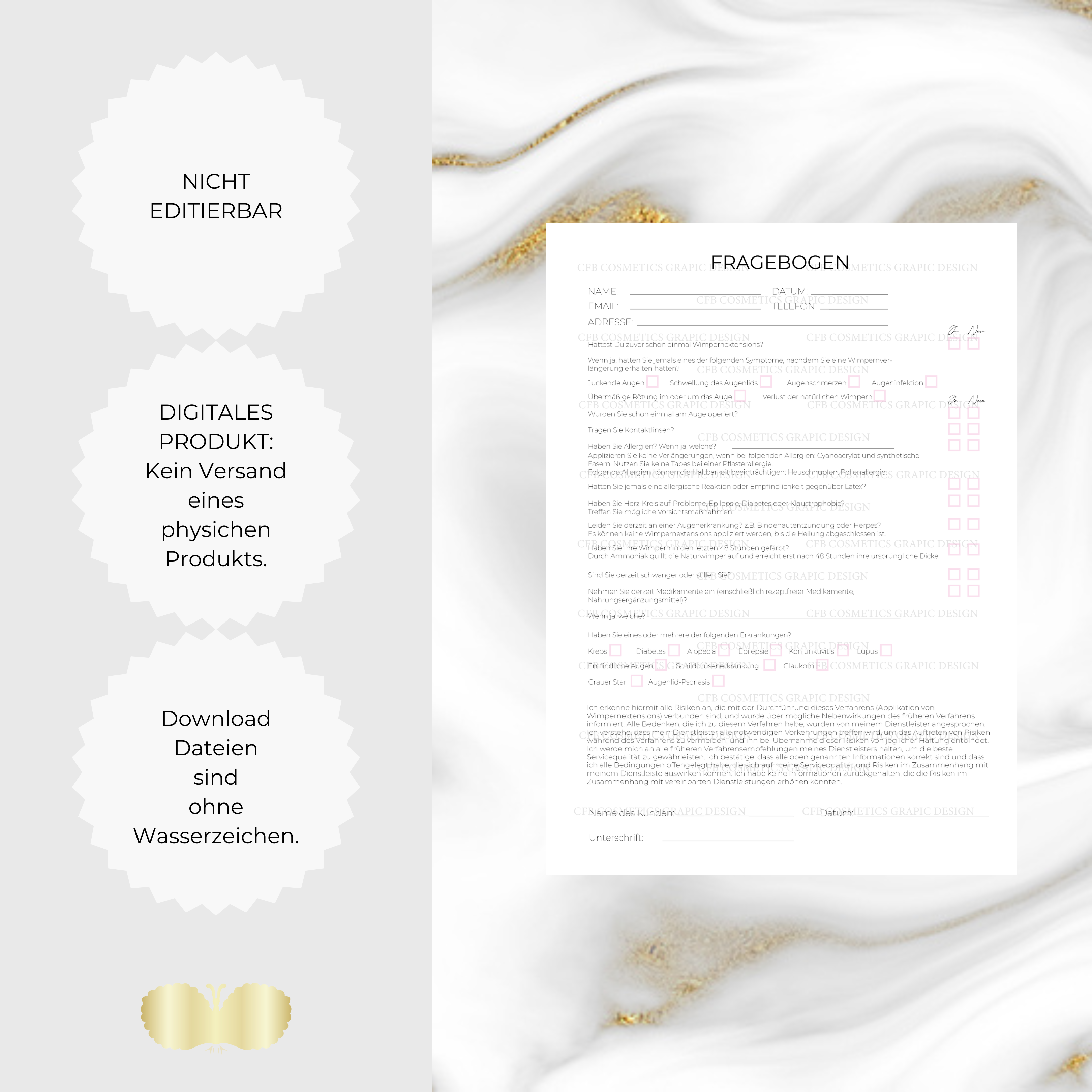 Kundenfragebogen | Wimpernverlängerung | Digital | PDF Datei