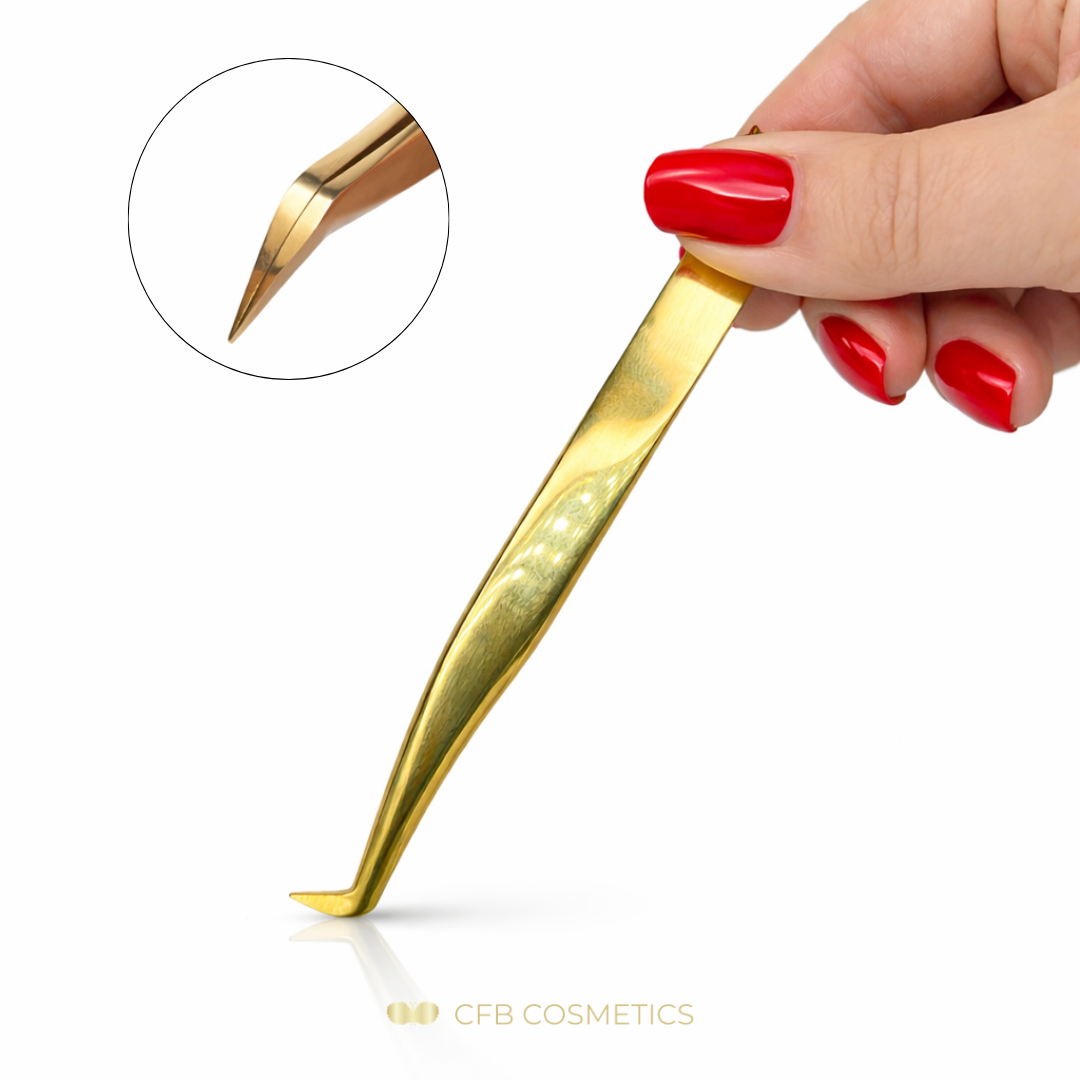 Gold Professional Pinzette No. 8 - 75 Grad 6 mm L Form - Volumen und Einzeltechnik CFB Cosmetics®