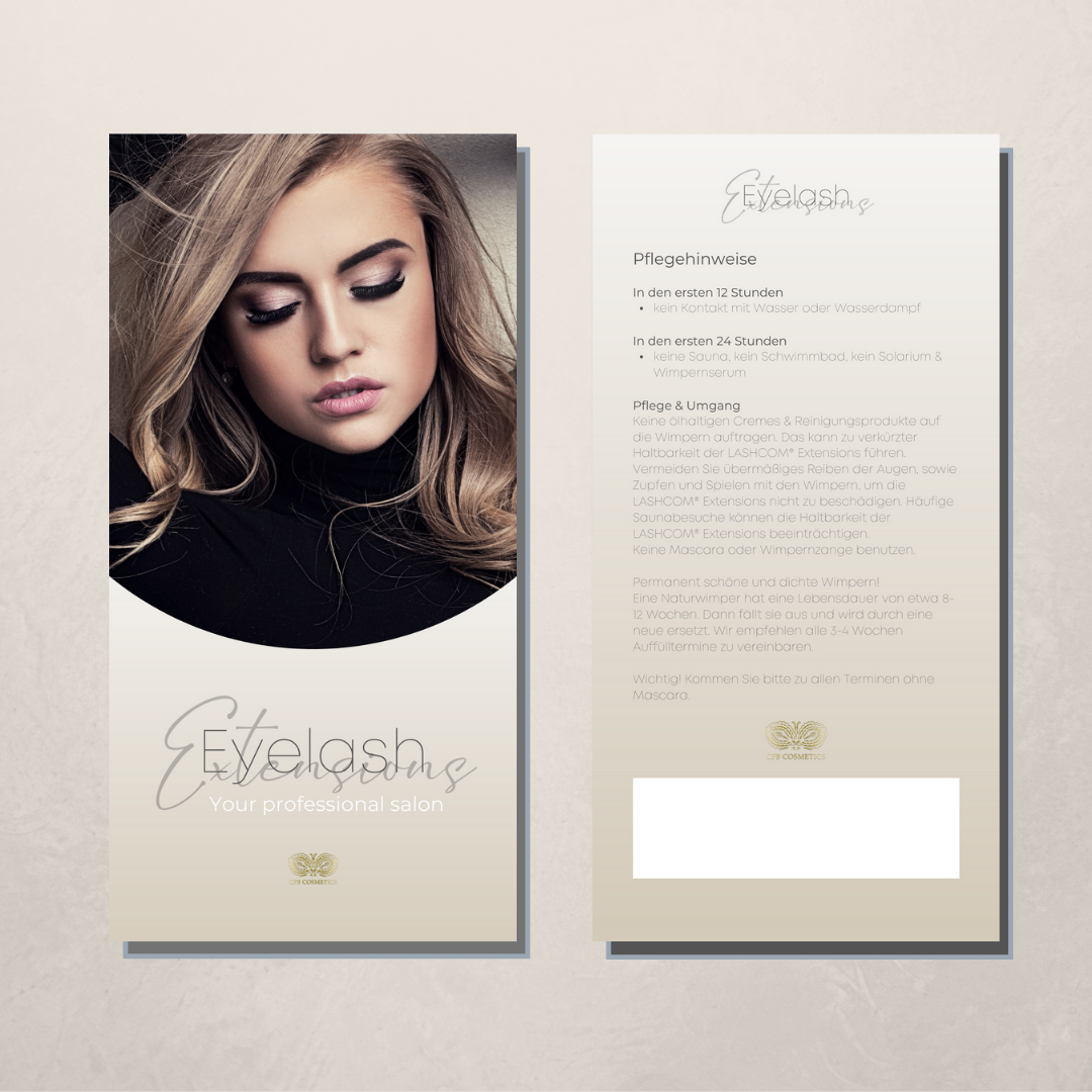 CFB-Cosmetics-Pflegehinweise-Wimpern-2021 Flyer | Care instructions | Eyelash extensions | 50 pieces