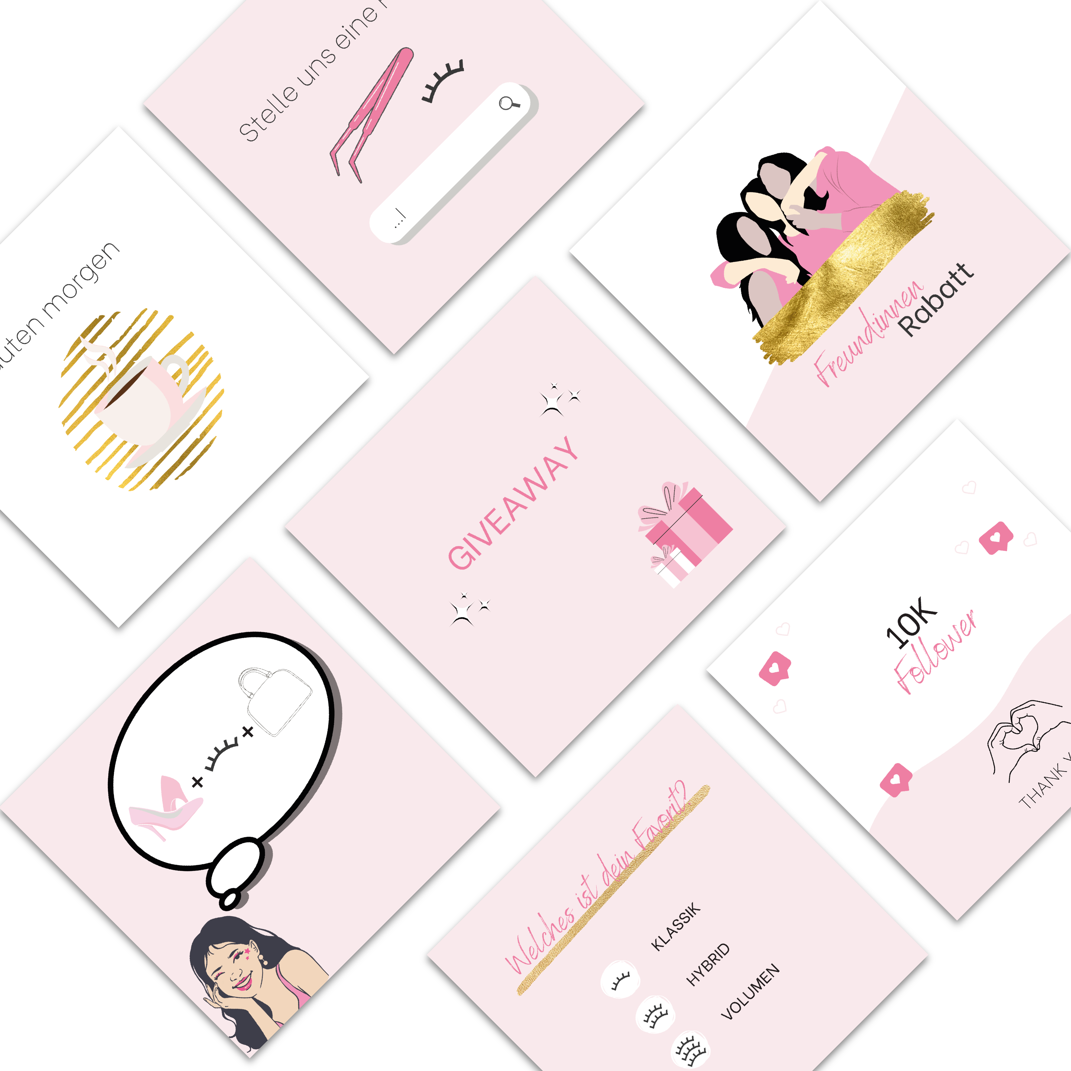 60 Instagram post templates for eyelash stylists - eyelash studio - pink