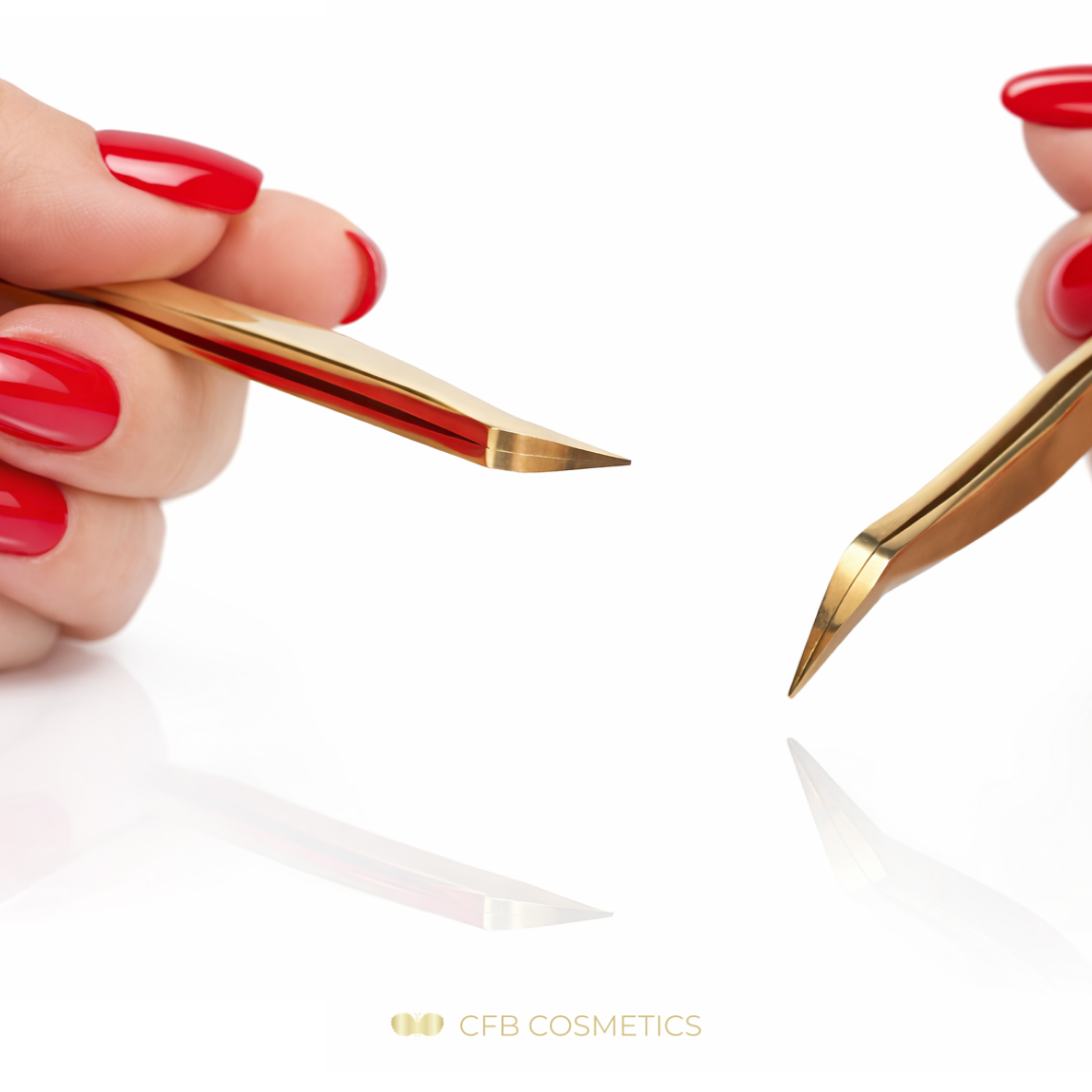 Gold Professional Pinzette No. 8 - 75 Grad 6 mm L Form - Volumen und Einzeltechnik CFB Cosmetics®