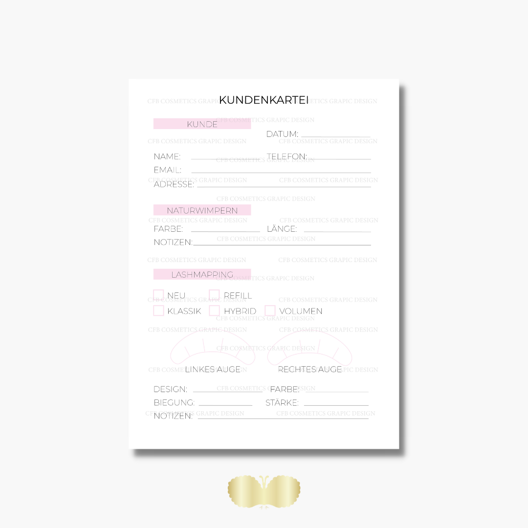 Kundenkartei Wimpernverlängerung | Wimpernstudiobedarf | Digital Kundenkartei Wimpernverlängerung | Wimpernstudiobedarf | Digital