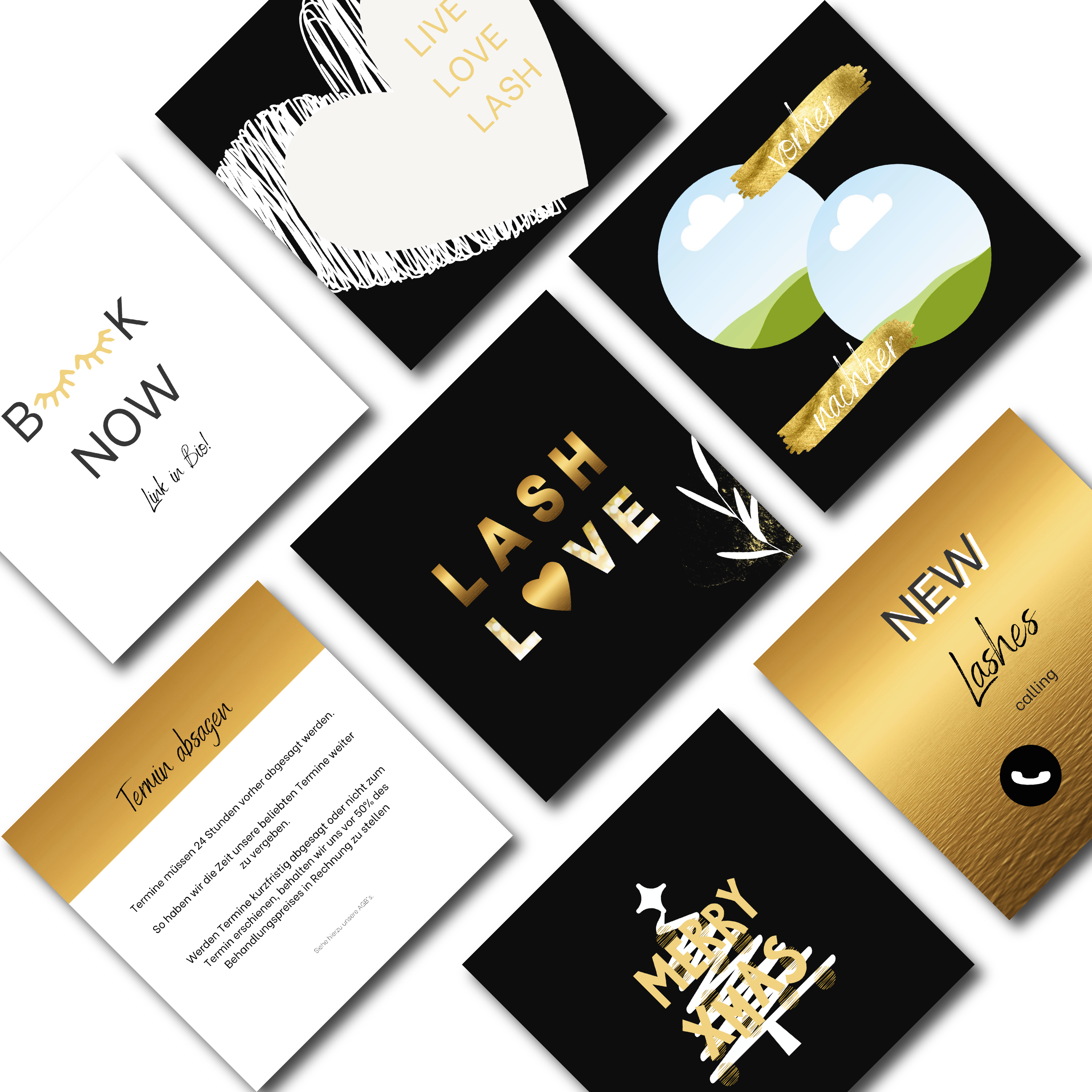 60 Instagram Post Vorlagen für Wimpernstylisten - Wimpernstudio - schwarz/gold