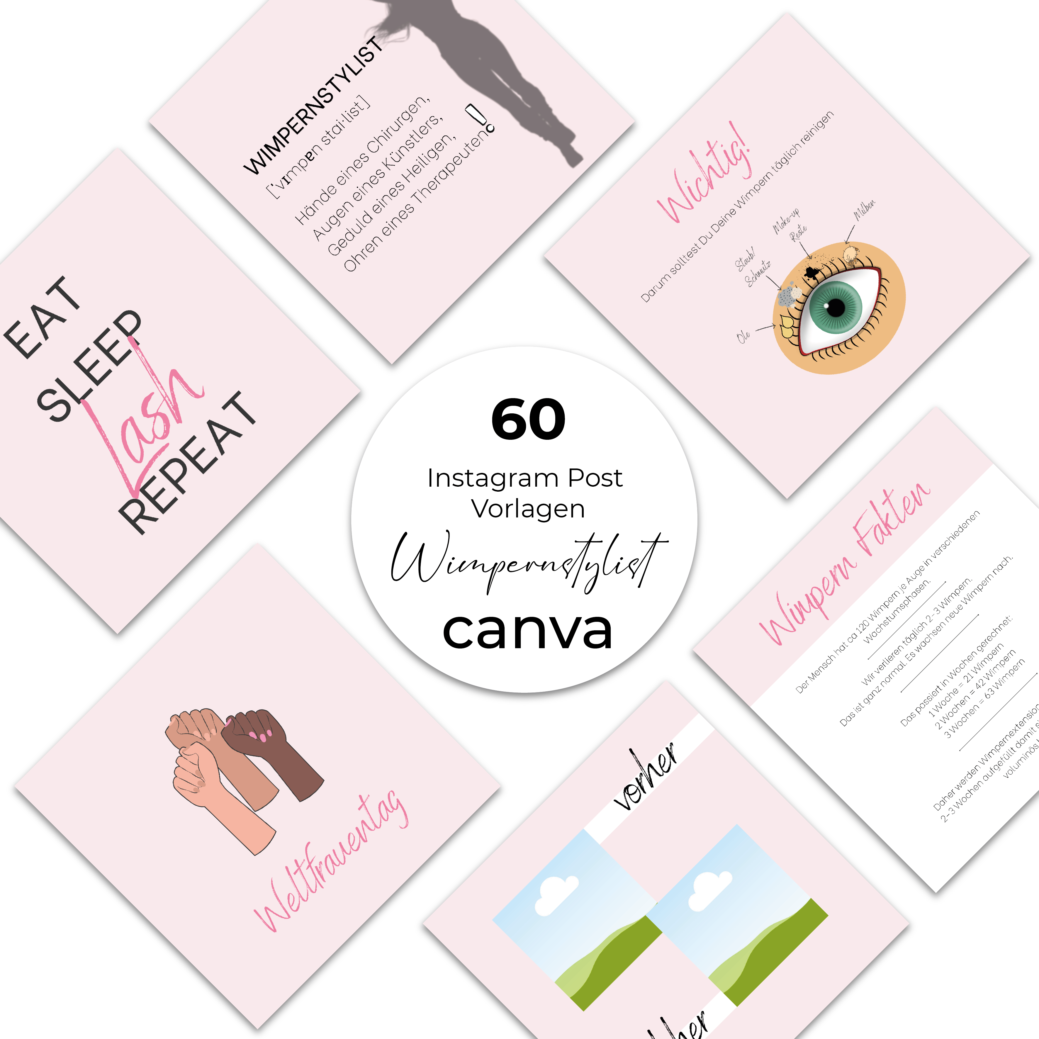 60 Instagram Post Vorlagen für Wimpernstylisten - Wimpernstudio - rosa