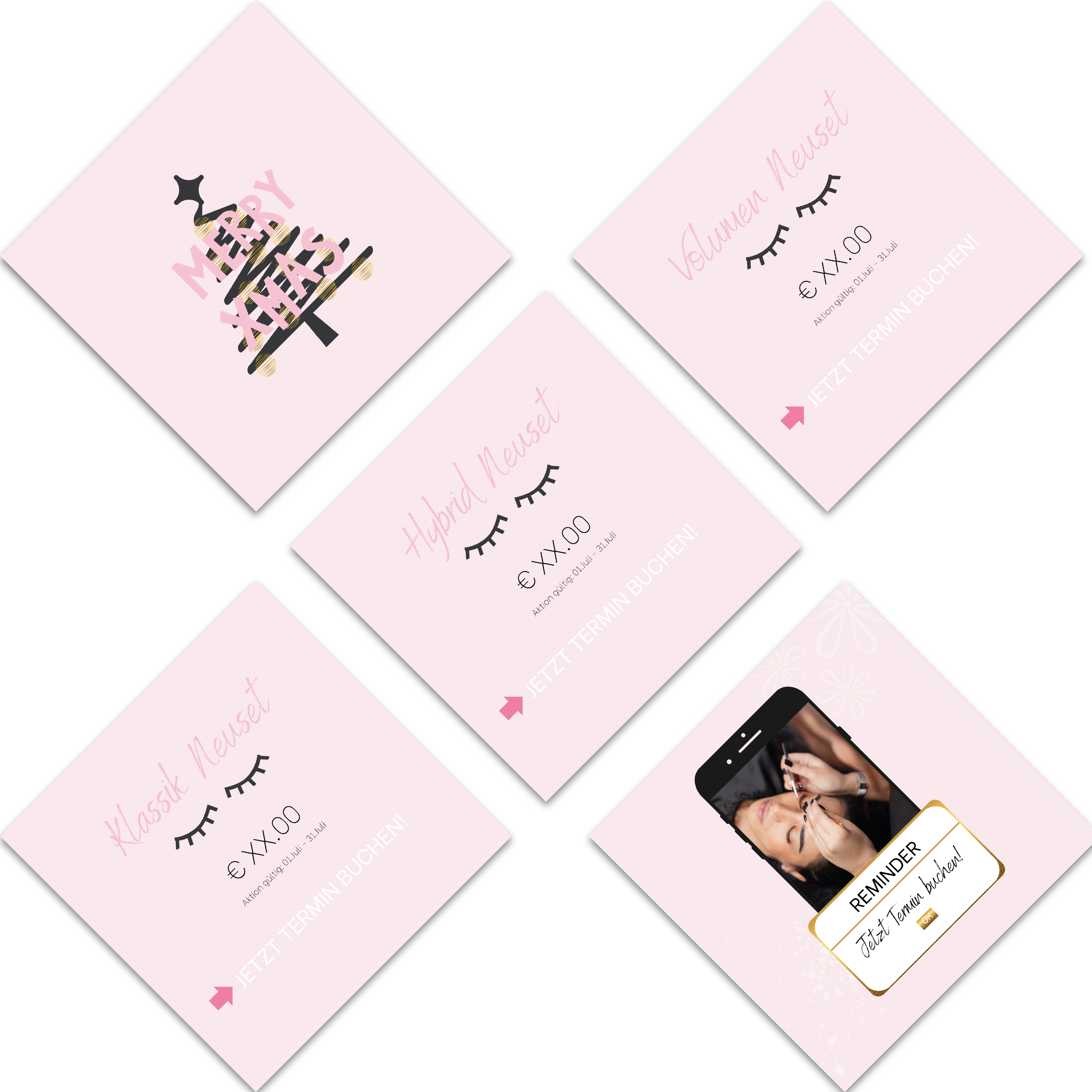 60 Instagram Post Vorlagen für Wimpernstylisten - Wimpernstudio - rosa