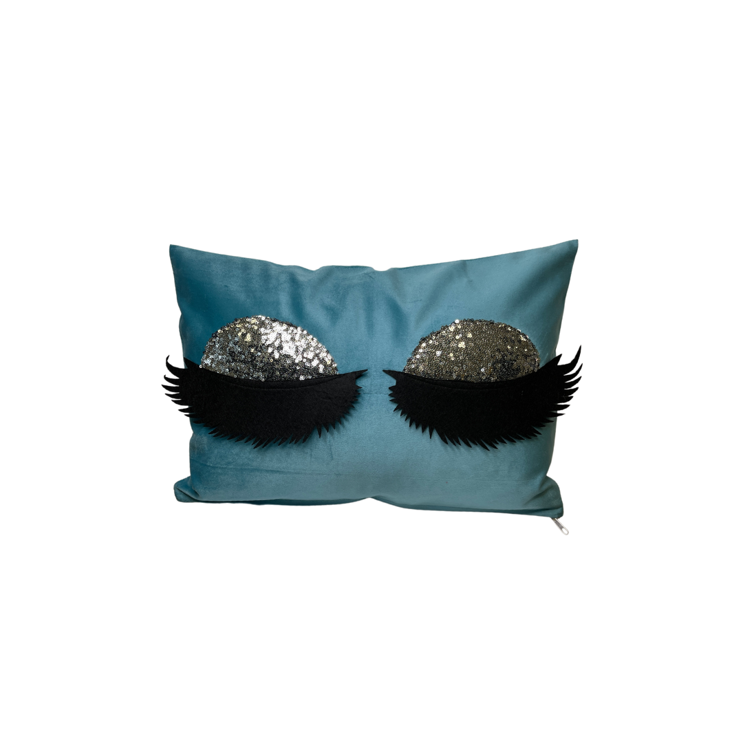 Lashes cushion cover in various colors with silver sequins
