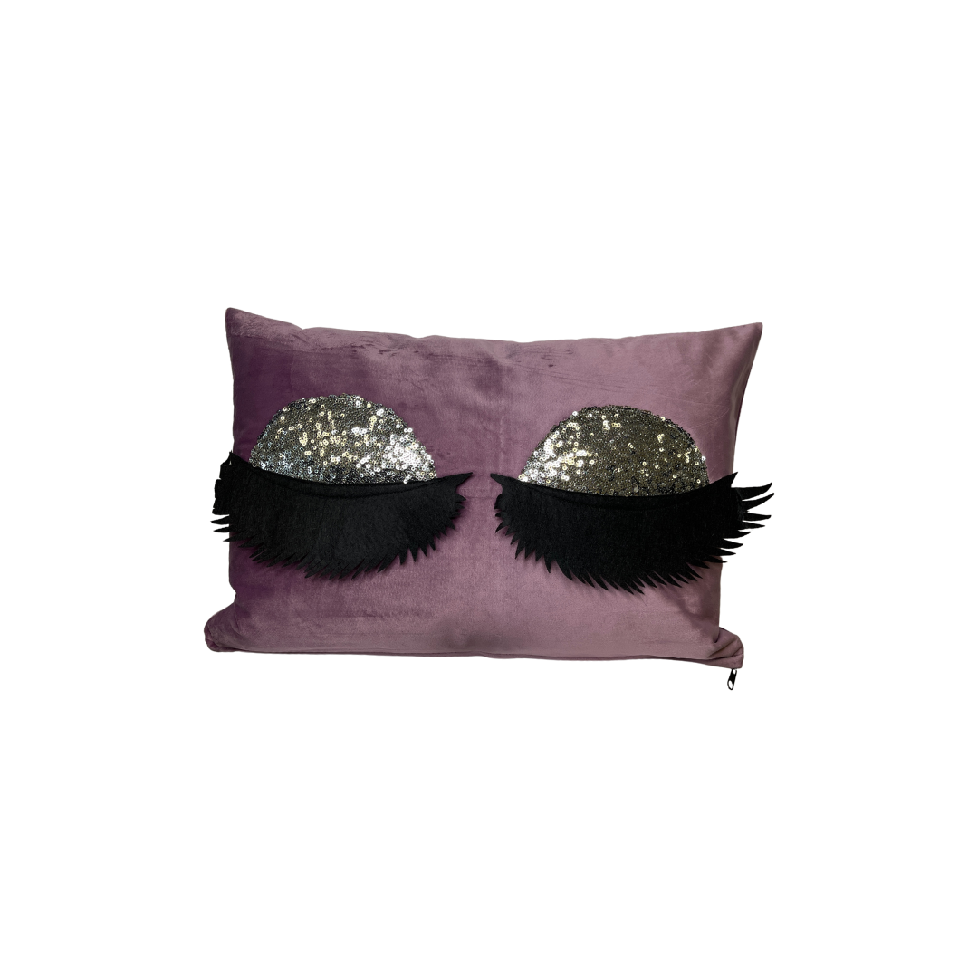 Lashes cushion cover in various colors with silver sequins