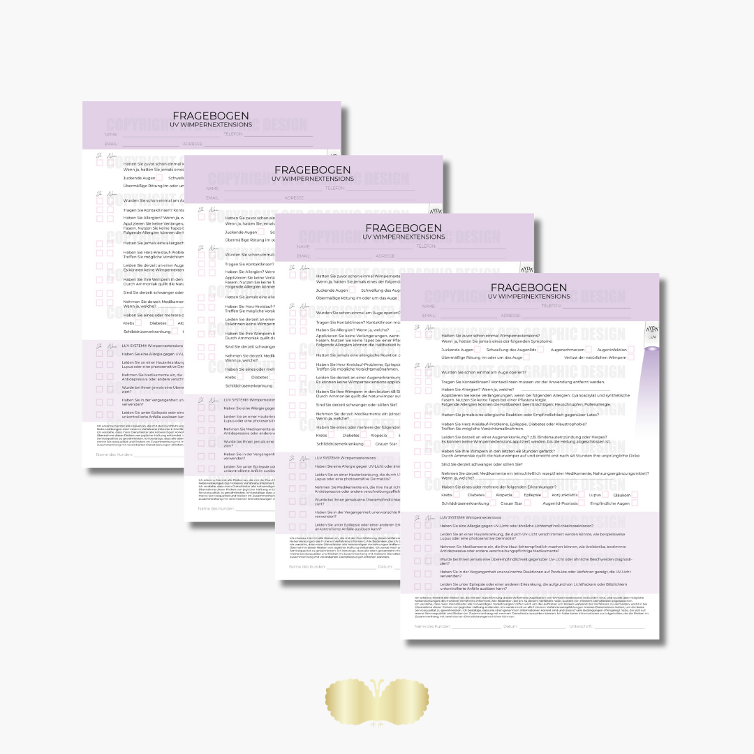 Kundenfragebogen | UV Wimpernverlängerung | Digital | PDF Datei Kundenfragebogen | UV Wimpernverlängerung | Digital | PDF Datei